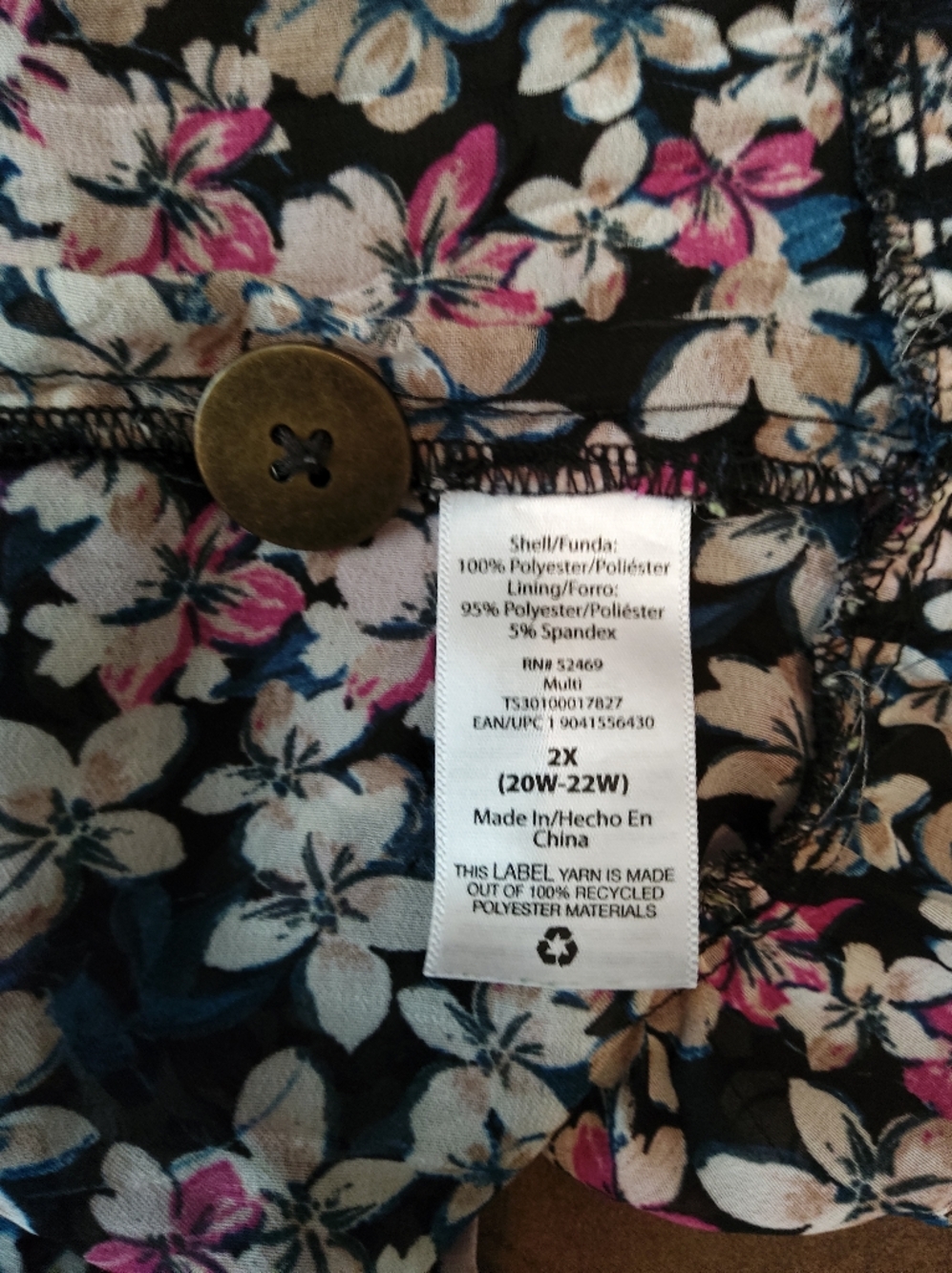 Terra & Sky Black Floral Button-Front Top with Pink & White Blossoms - Picture 12 of 12